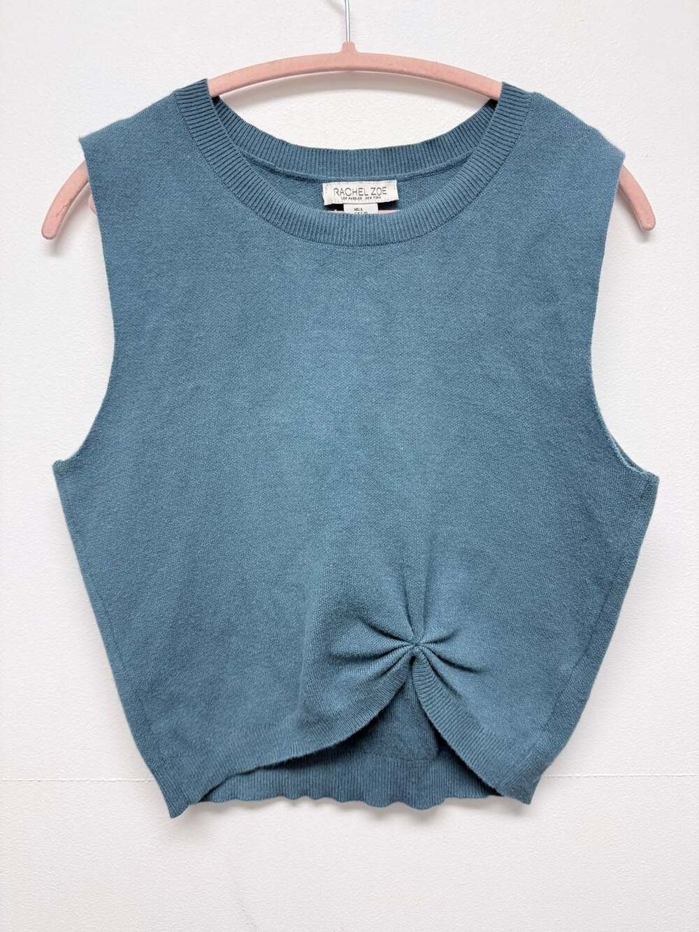 Rachel Zoe Knotted Knit Tank Top Size L Slate Blue Sleeveless